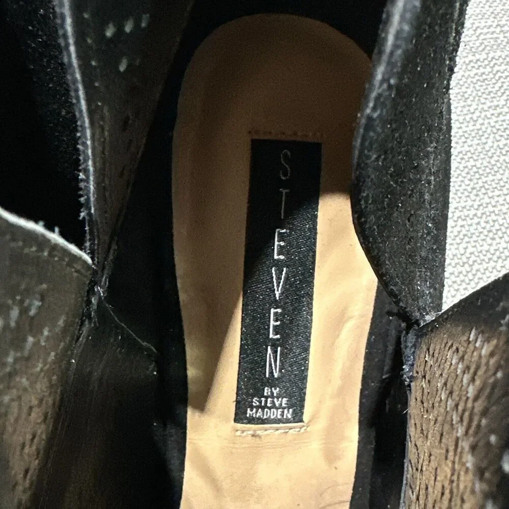 Steven by Steve Madden Womens Boots 10 Black Suede Peep‎ Toe Slip On Cut Outs